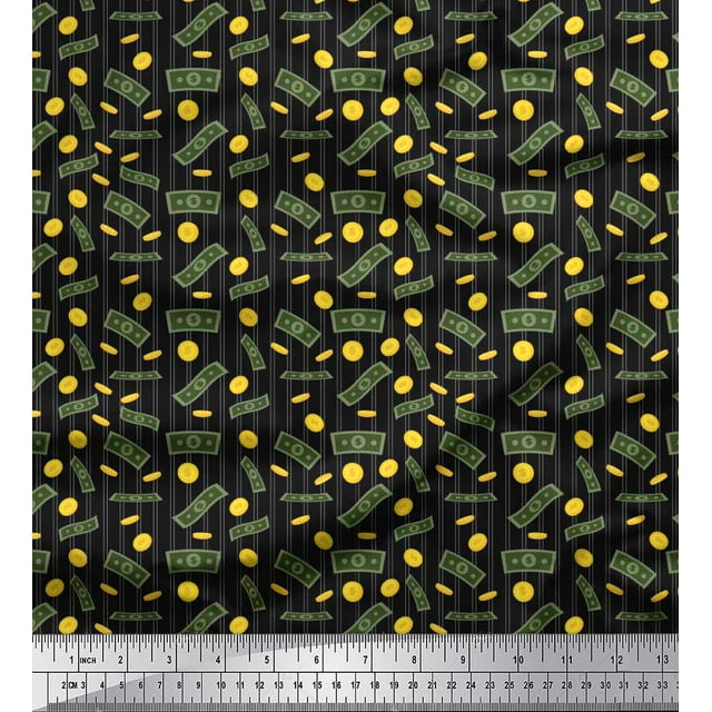 Soimoi Modal Satin Fabric Stripe & Dollar Currency Symbol Print Fabric by Yard 42 Inch Wide