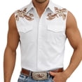 thumbnail image 2 of Mens Shirts Western Cowboy Print Geometric Sleeveless Casual Button Up Top Summer with Double Pockets Breathable White Shirt, 2 of 5