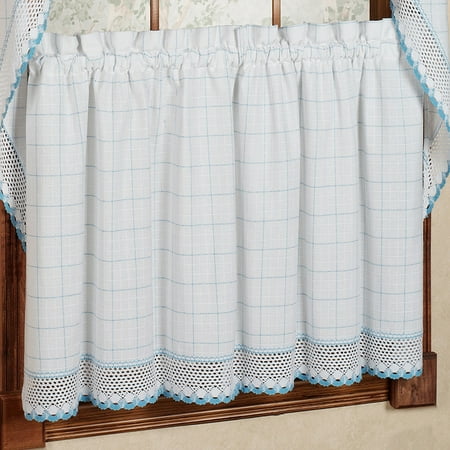 Adirondack Cotton Kitchen Window Curtains White Blue 36 X 60