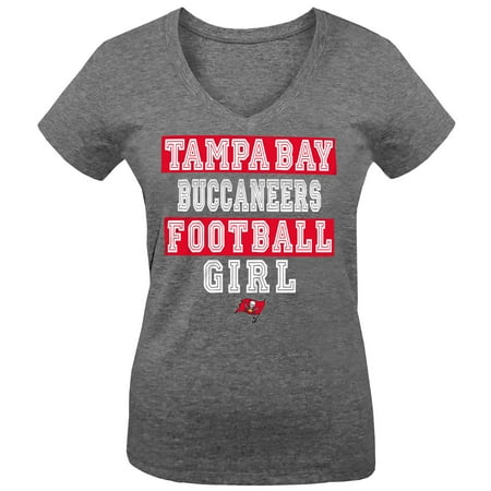 - Tampa Bay Buccaneers 5th & Ocean by New Era Girls Youth Football Girl Tri-Blend V-Neck T-Shirt - Pewter
