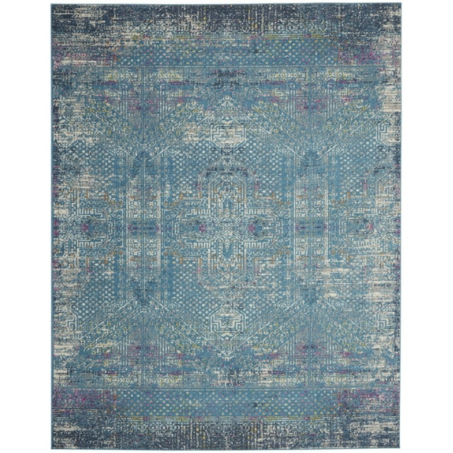 homeroots home decor 385739 8’ x 10’ Blue Distressed Medallion Area Rug