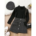 thumbnail image 2 of Bagilaanoe 3Pcs Little Girls Skirt Set Long Sleeve Knitted Ribbed Tops + Plaid Mini Skirts + Hat 2T 3T 4T 5T 6T 7T Kids Fall Casual Outfits, 2 of 8