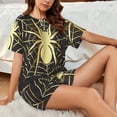 thumbnail image 4 of Fotbe Gold Spider On The Web Print Pajama Set for Women 2 Piece Loungewear Short Sleeve Tops and Shorts Set Soft Sleepwear-Large, 4 of 7