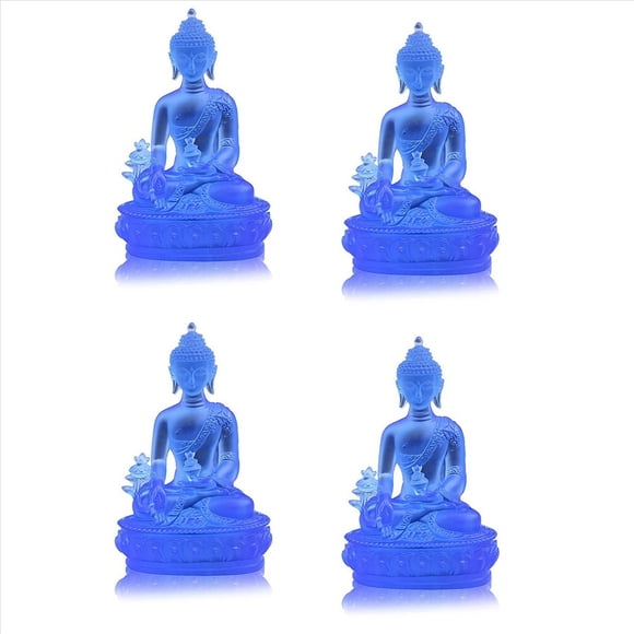 4X Tibetan Medicine Buddha Statue,Translucent Resin Buddha Sculpture Meditation Decor Spiritual Decor Collectible -Blue,4 x Medicine Buddha Statue,Blue