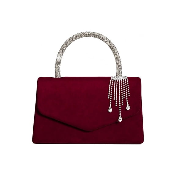 Wynndora Evening Clutch, Rhinestone Tassel Chain Purse for Wedding, Burgundy