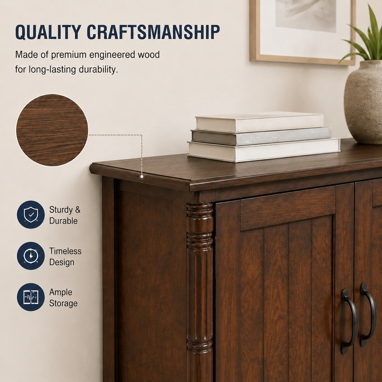 Aukfa 40" Farmhouse Accent Storage Cabinet, Solid Pine Wood Frame,Storage Organizer for Entryway & Living Room,Espresso