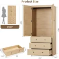 thumbnail image 2 of GarveeHome Armoire Wardrobe Closet with Drawers, 69.5" Tall Wooden Wardrobe Cabinet with Louvered Doors, Hanging Rod & 3 Drawers for Clothes Storage, Large Capacity Bedroom Organizer, Natural, 2 of 8