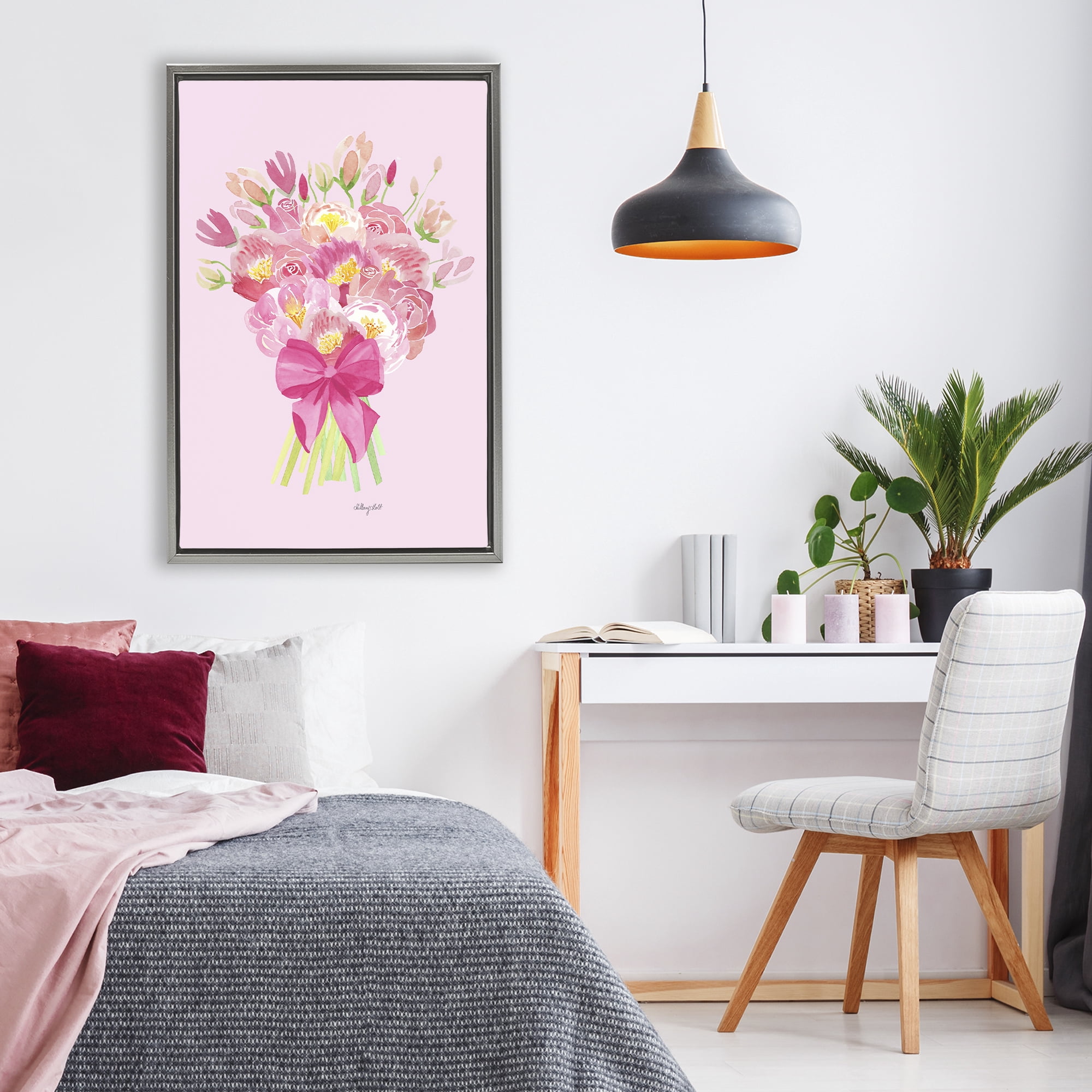 Stupell Industries Romantic Blushing Peonies Gray Framed Floater Canvas Wall Art, design by Hillary Holt