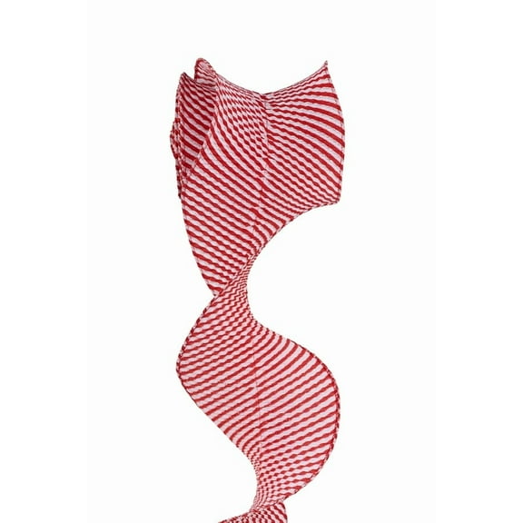 Red Striped Pleated Wired Ribbon - 5" x 5 Yards, White & Red Stripes, Easter, Patriotic, Christmas, Wreath, Garland, Swag, Birthday, Farmhouse Wedding, Valentine's Day