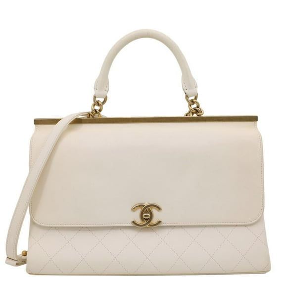 Pre-Owned Chanel Coco Luxe Flap Quilted Lambskin Leather Top Handle Shoulder Bag White