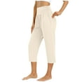 thumbnail image 3 of QATAINLAV Womens Summer Elastic High Waisted Capris Causal Solid Milk Silk Soft Yoga Pants Pleated Workout Athletic Cropped Pants with Pockets Beige L 2025, 3 of 6
