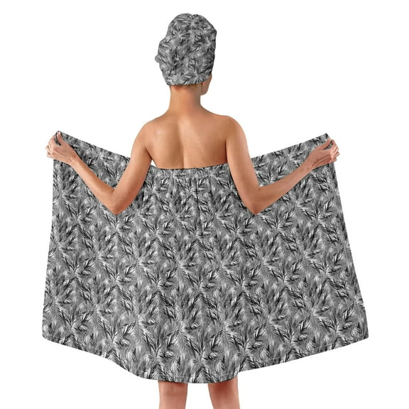 Micaxili Adjustable Shower Cap Bath Skirt Set - Soft Polyester,Feather Print Hair Towel Spa Wrap for Women,Travel Home Use