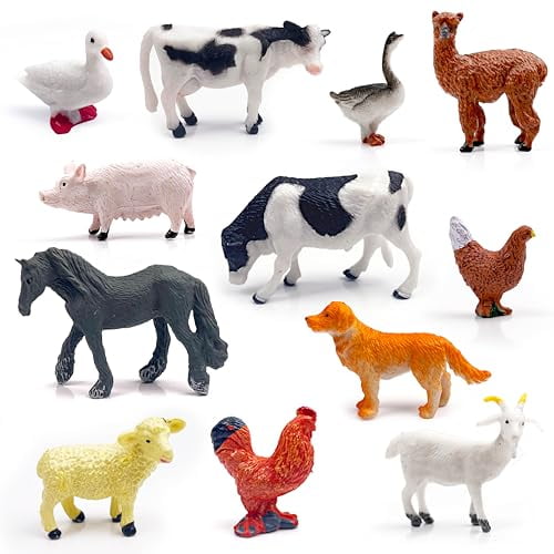 12 Farm Animal Figurines for Kids,Plastic Animal Toys Tiny Portable Farm Creature Figures Playset Montessori Toys Educational Game for Homeschool Preschool Toddler Kids