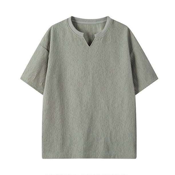 pstuiky Camisa de manga corta para hombre, Camiseta de cuello en V versátil de color sólido con movimiento de ocio a la moda para hombre camisas casuales para hombre xl
