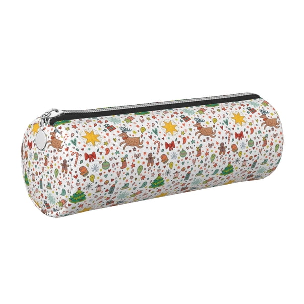 Disketp Winter Christmas And New Year Deer Estuche Organizador de Lápices de Cuero, Estuche de Oficina con Cremallera para Bolígrafo y Lápiz