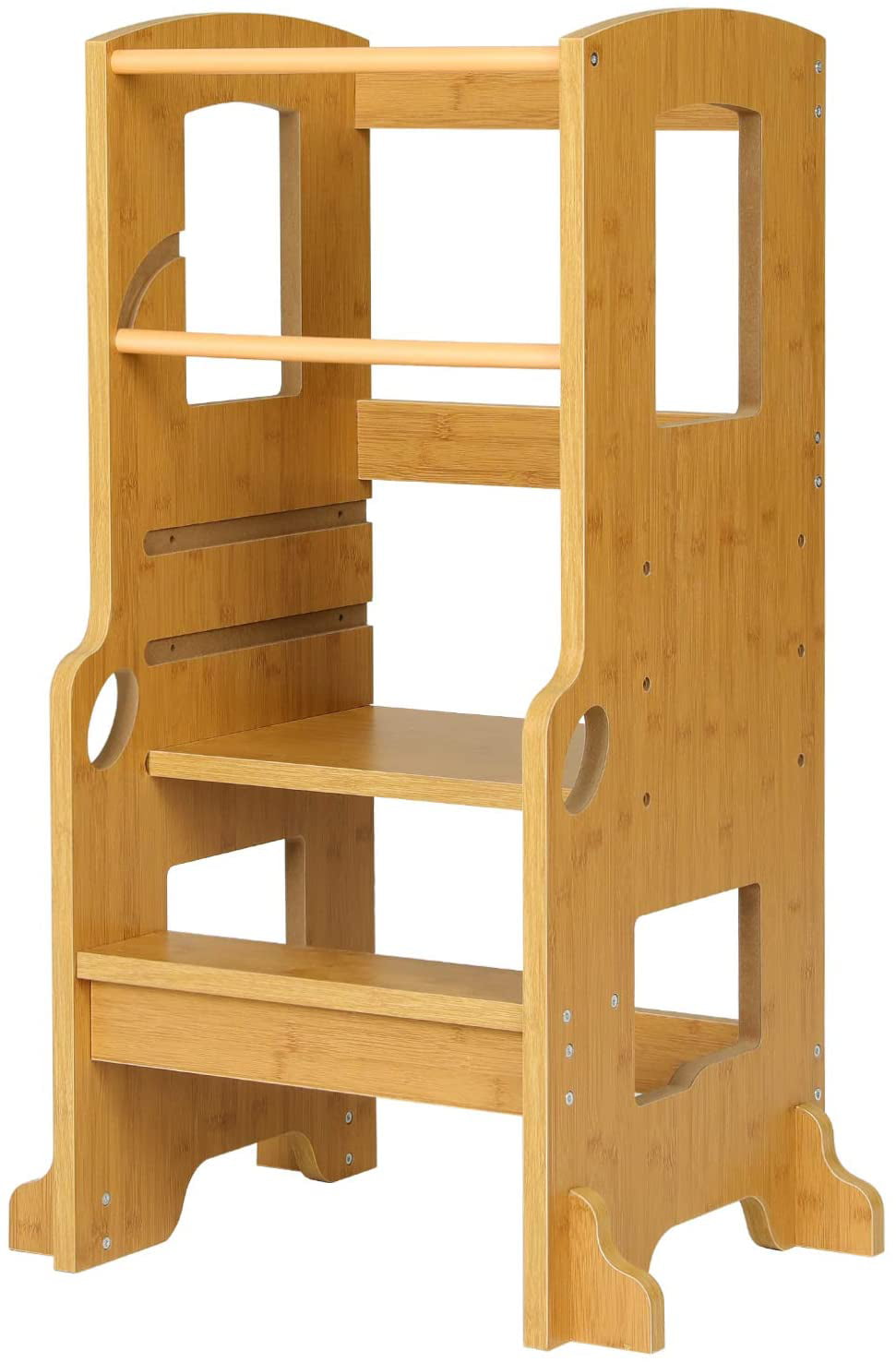 STRUGGLE Kitchen Step Stool Tower Double for Kids Adjustable Height Learning Stool,Solid Wood Construction Toddler Tower Natural