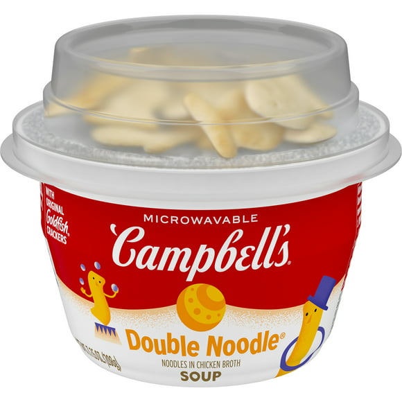 Campbell's Ready to Serve Double Noodle Soup with Original Goldfish Crackers, 7.35 oz Microwavable Bowl