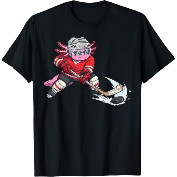 Ice Hockey Axolotl Cute Graphic Sport Player Lover Boys T-Shirt All Size S-5Xl
