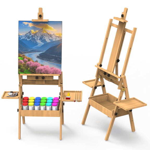 Yacona Easel for Painting, Large Beech Wood Art Easel for Adults, Painting Stand with Storage Box and Palette, Holder up to 48''