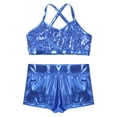 thumbnail image 3 of Yartina Kids Girls 2-Piece Shiny Sequins Crop Top with Booty Shorts Set Gymnastics Dance Outfits Light_Blue 8, 3 of 7