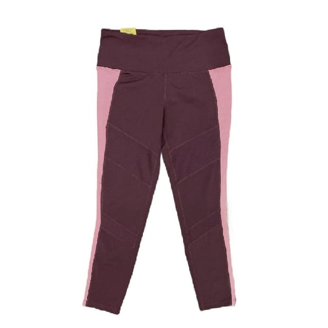 Women‘s High Waist Tummy Control Active Rib Trim Capri Leggings (Port/Rose L)