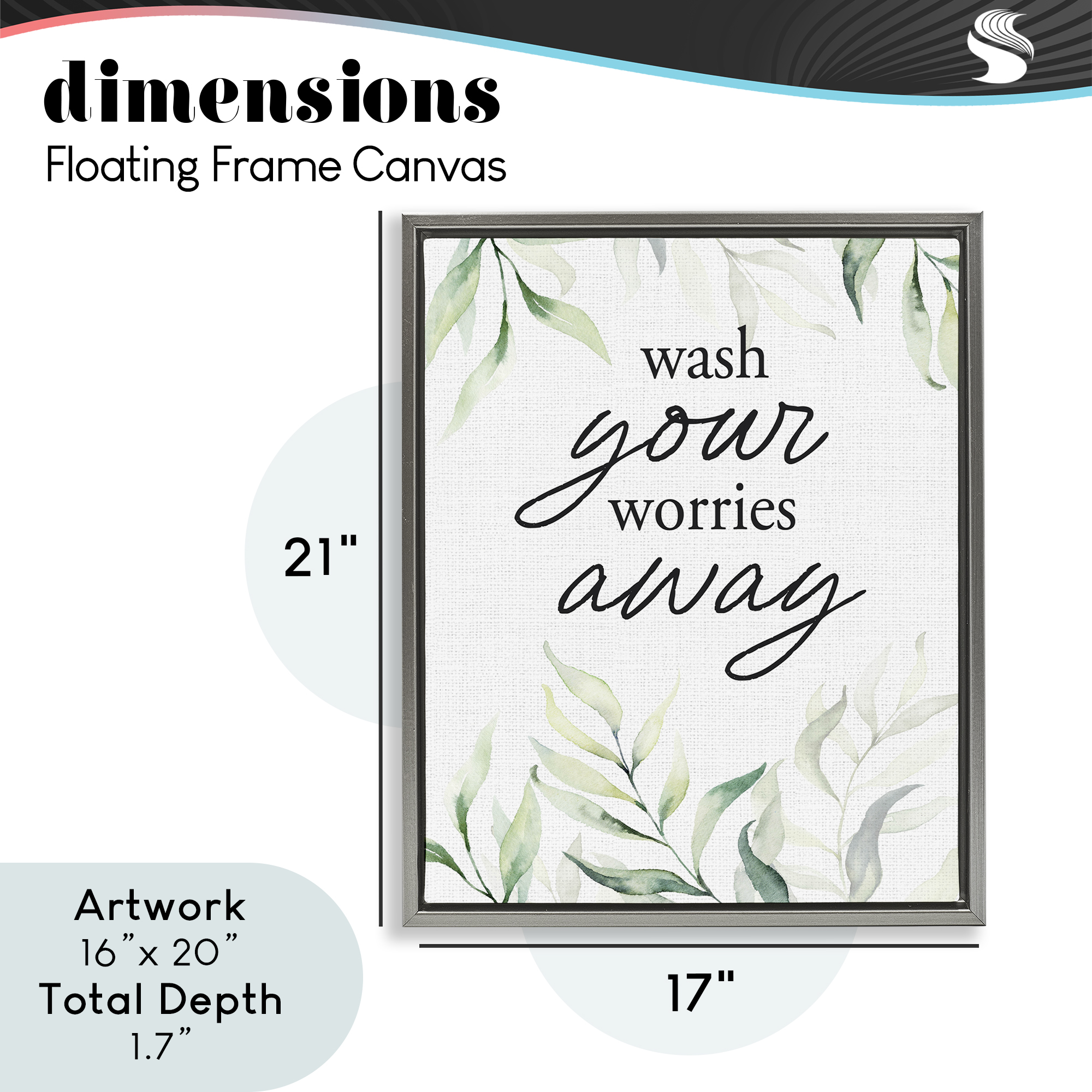 Wash Worries Away Leaves Gray Framed Floater Canvas Wall Art, design by Lettered and Lined