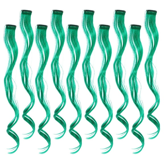 NICEXMAS 10 Pcs Green Coloured Hair Extensions Decorative Hair Extensions for Women Stage Performance