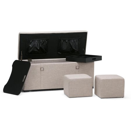 Simpli Home - Dorchester 5-Piece Rectangular Storage Ottoman Bench - Midnight Black