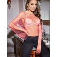 thumbnail image 4 of Women'S Rhinestone Body Chains Long Sleeve Tops Crystal See Through Mesh Fishnet Shirts Outfits Dark Rose Red XS, 4 of 7