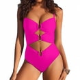 thumbnail image 2 of VISALY Cutout One Piece Swimsuit with Ring Linked Tummy Control Ruched Polka Dot Monokini Bathing Suit for Beach Vacation Slimming Swimwear One Piece Bathing Suits Beach Swimwear Hot Pink Xxl, 2 of 5