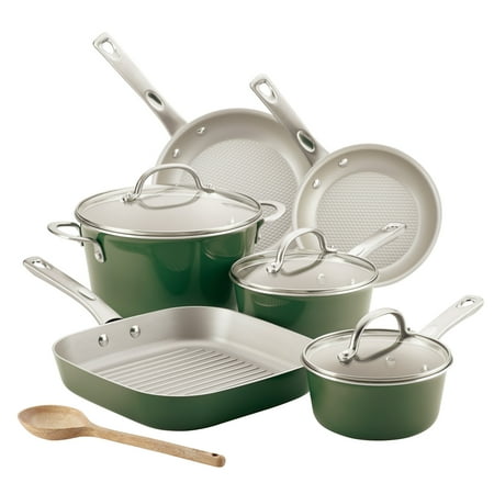 

Ayesha Curry 10-Pieces Porcelain Nonstick Pots and Pans Set and Cookware Set Basil Green