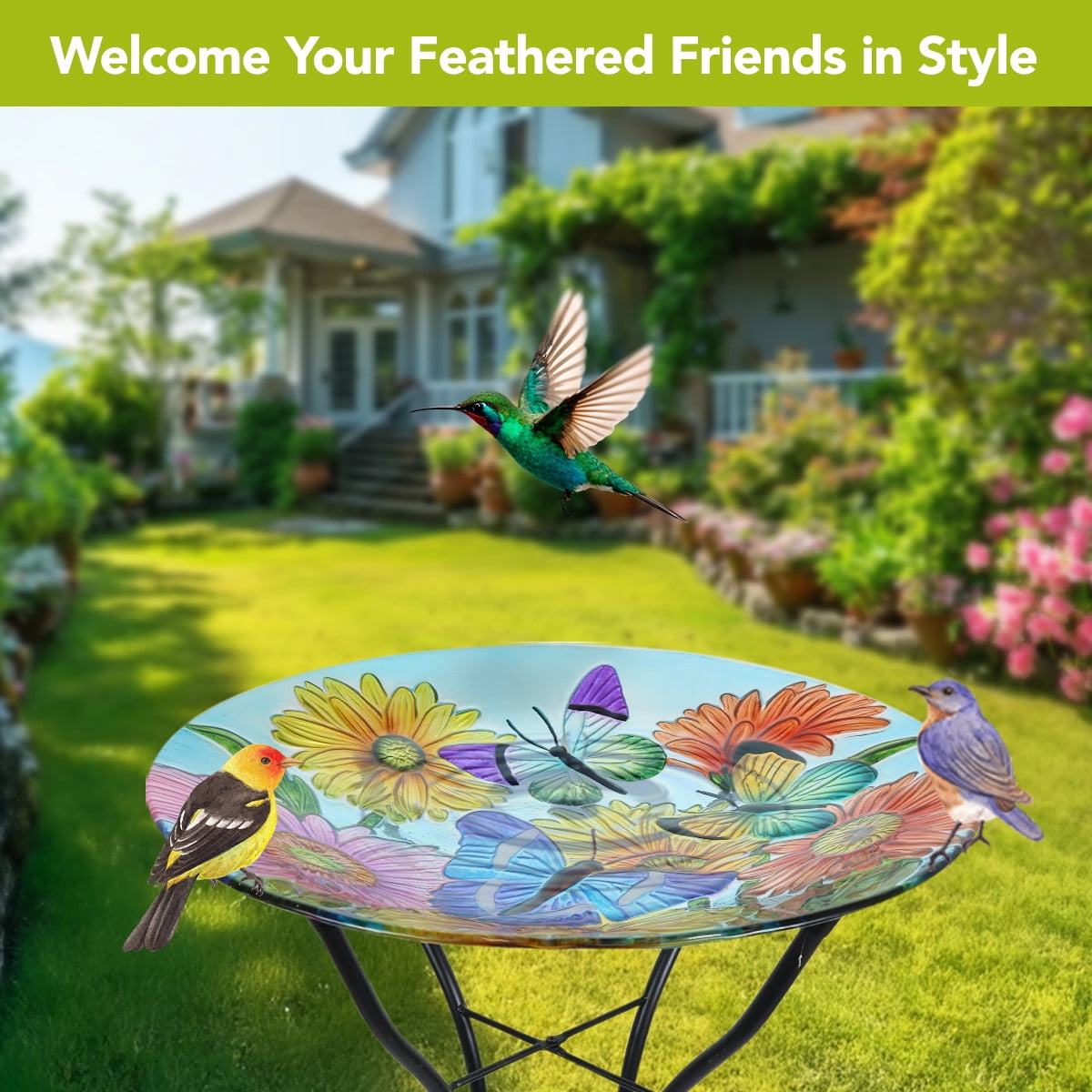 Briarwood Lane Fluttering Butterflies Glass Birdbath