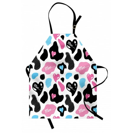 

Cow Print Apron Lovely Cow Hide with Cute Hearts Moo Barnyard Love Abstract Design Unisex Kitchen Bib Apron with Adjustable Neck for Cooking Baking Gardening Pale Pink Black White by Ambesonne