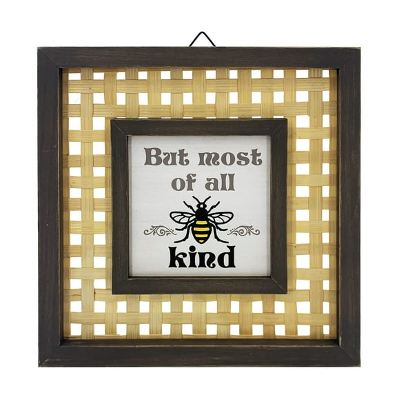 Way to Celebrate Spring Green Wood and Wicker 12" Square Bee Sign