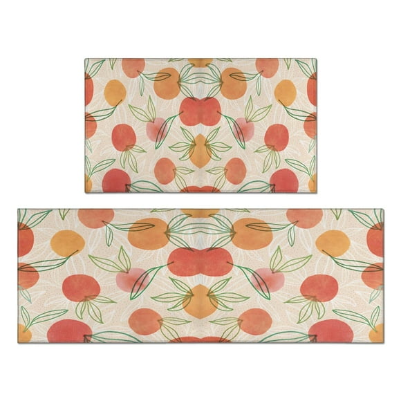 Kitchen Floor Mats 2Pcs with a Charming Farmhouse Apples Design, Anti Fatigue, Non-Skid Cushioned Floor Comfort Mat for Kitchen, Doorway, Sink, Laundry - Sizes 17x30+17x47