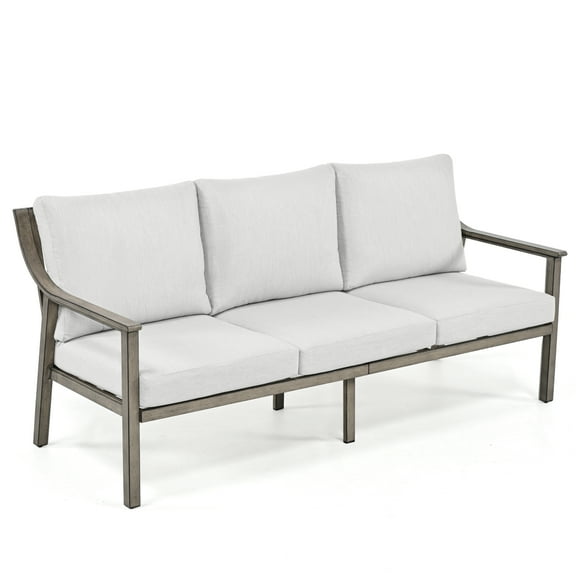 HAPPATIO Patio 3-Seater Couch, All Weather Aluminum Patio Outdoor Furniture, Deep Seat with 4.5" Thicken Removable Cushions for Deck, Lawn, Outside (Grey)