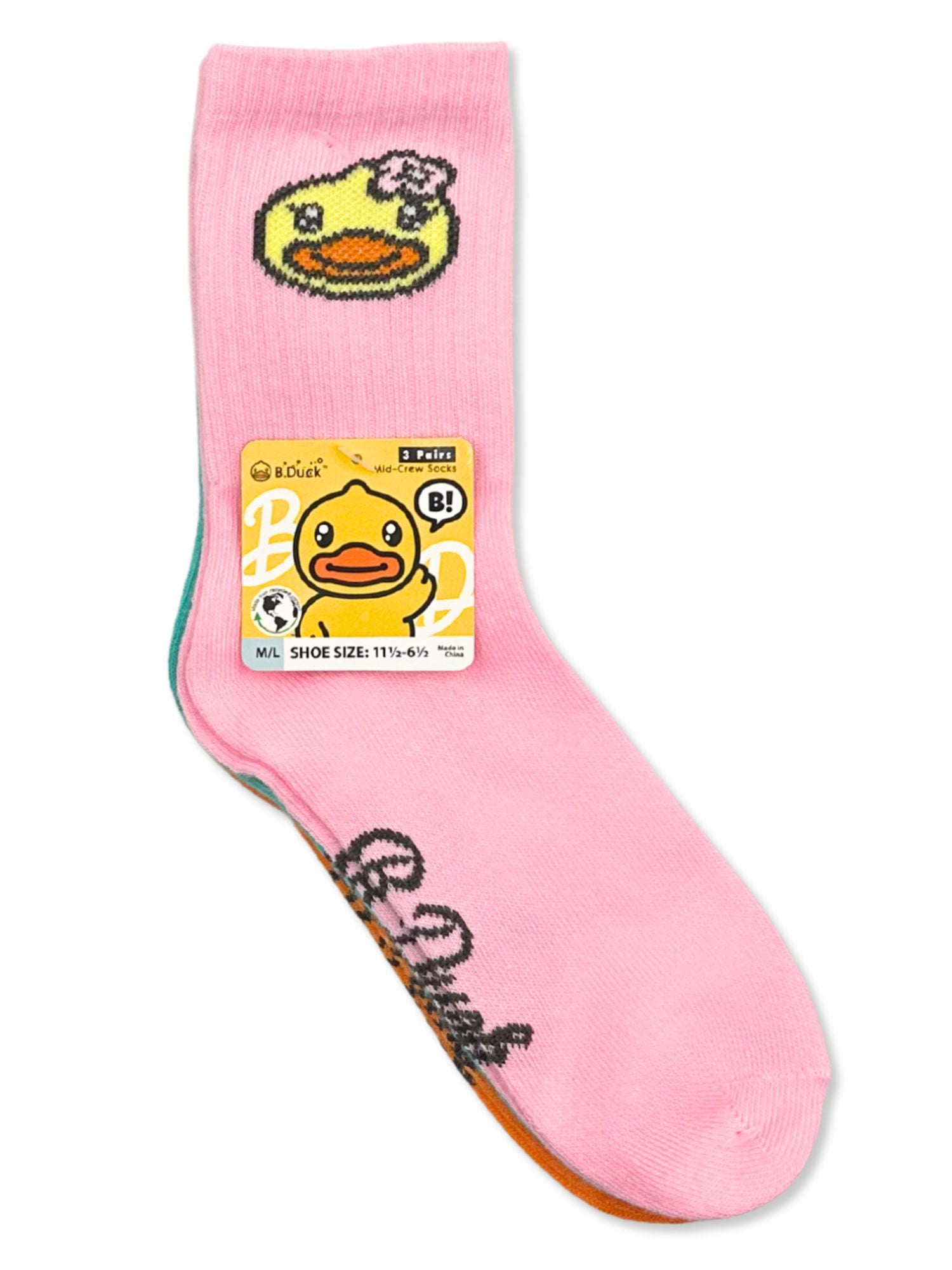 B.Duck Girls Mid-Crew Socks, 3-Pack, Sizes S/M-M/L