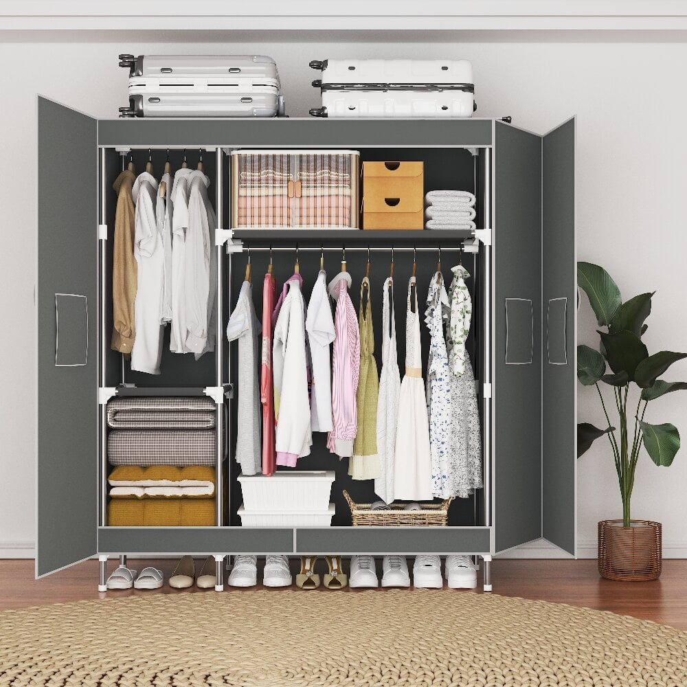 16mm Thick Galvanized Steel Rust - Proof Fabric Wardrobe, 125×45×168cm Multi - Scene Storage Closet with Magnetic Strips for Bedroom, Dorm, Apartment