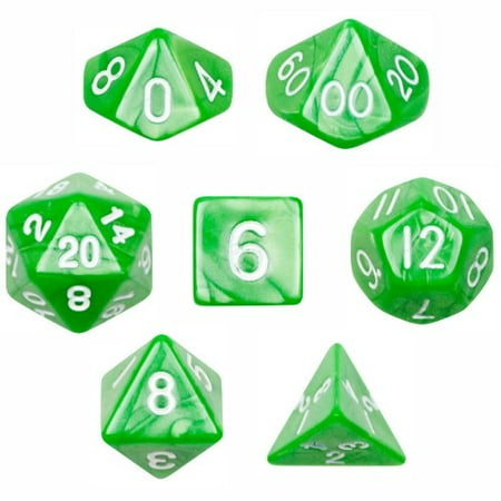 Carved Stone Dice 7 Die Polyhedral Dice Set - Imperial Gem (Marble Green) with Velvet Pouch By, Seven pack of Imperial Gem (marble green) polyhedral dice by Wiz Dice By Wiz Dice ()