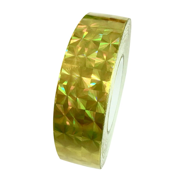 Yesbay 1.2cm x 18M Square Glitter Sparkle Holographic Prism Lure Tape for Gift Packing,Prism Tape-Golden