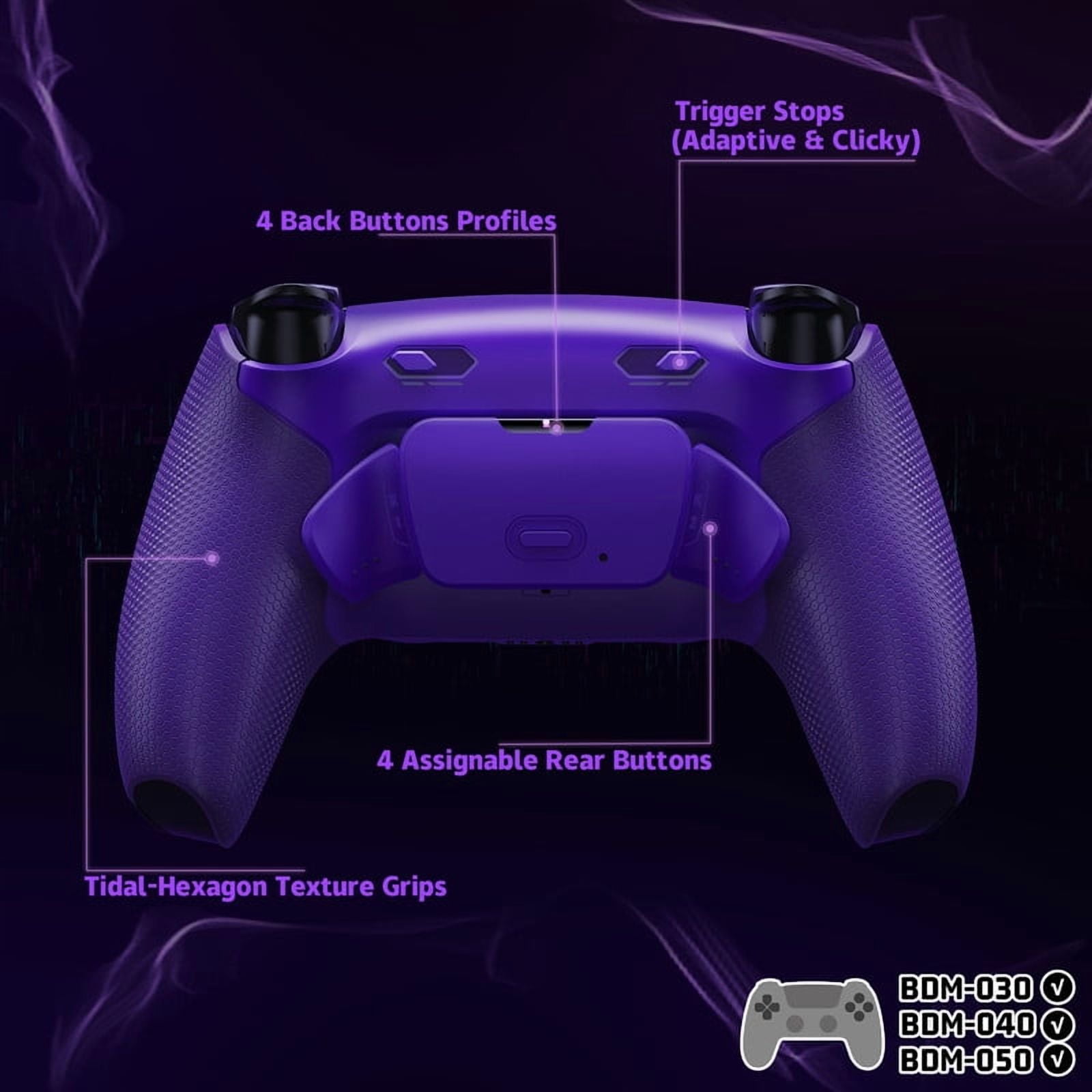 eXtremeRate RISE Plus MAX Back Paddles Kit with Clicky Trigger Stops & Rubberized Grip for PS5 Controller BDM-030 040 050, Remappable Back Buttons Kit for PS5 Controller - Galactic Purple