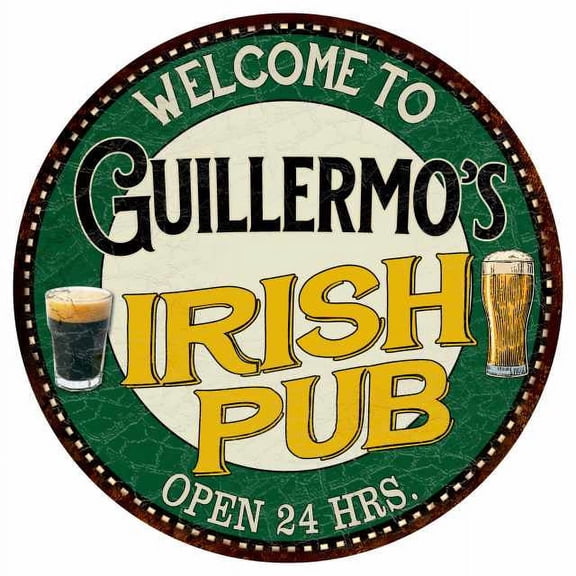 Guillermo's Irish Pub 14" Round Metal Sign Kitchen Bar Wall Decor 100140036495