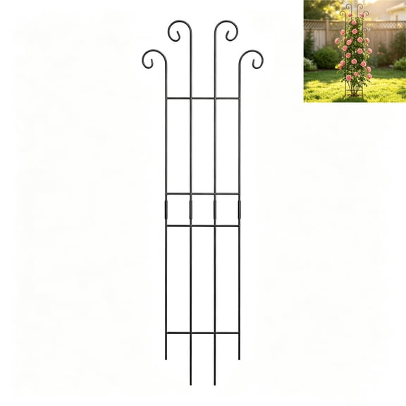 Decorative Scroll Top Metal Plant Support Stakes, Rustproof Garden Trellis Cage for Climbing Vine Plants, Tomato Rose Flower Vegetable, Indoor Outdoor Yard Patio Use