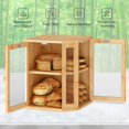 thumbnail image 4 of Bamboo Bread Box, Kitchen Countertop Corner Bread Box, Large Capacity 2-Tier Bread Container, Bread Storage Container with Dual Rippled Acrylic Doors, for Kitchen Food Storage, Natural, 4 of 9