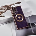 thumbnail image 5 of Compatible with Samsung S23 Ultra Magnetic Case for Women Girls,Light Luxury Cute Love Heart MagSafe Plating Electroplated Bling Case Raised Full Camera Lens Protection Phone Case-Deep Purple, 5 of 13