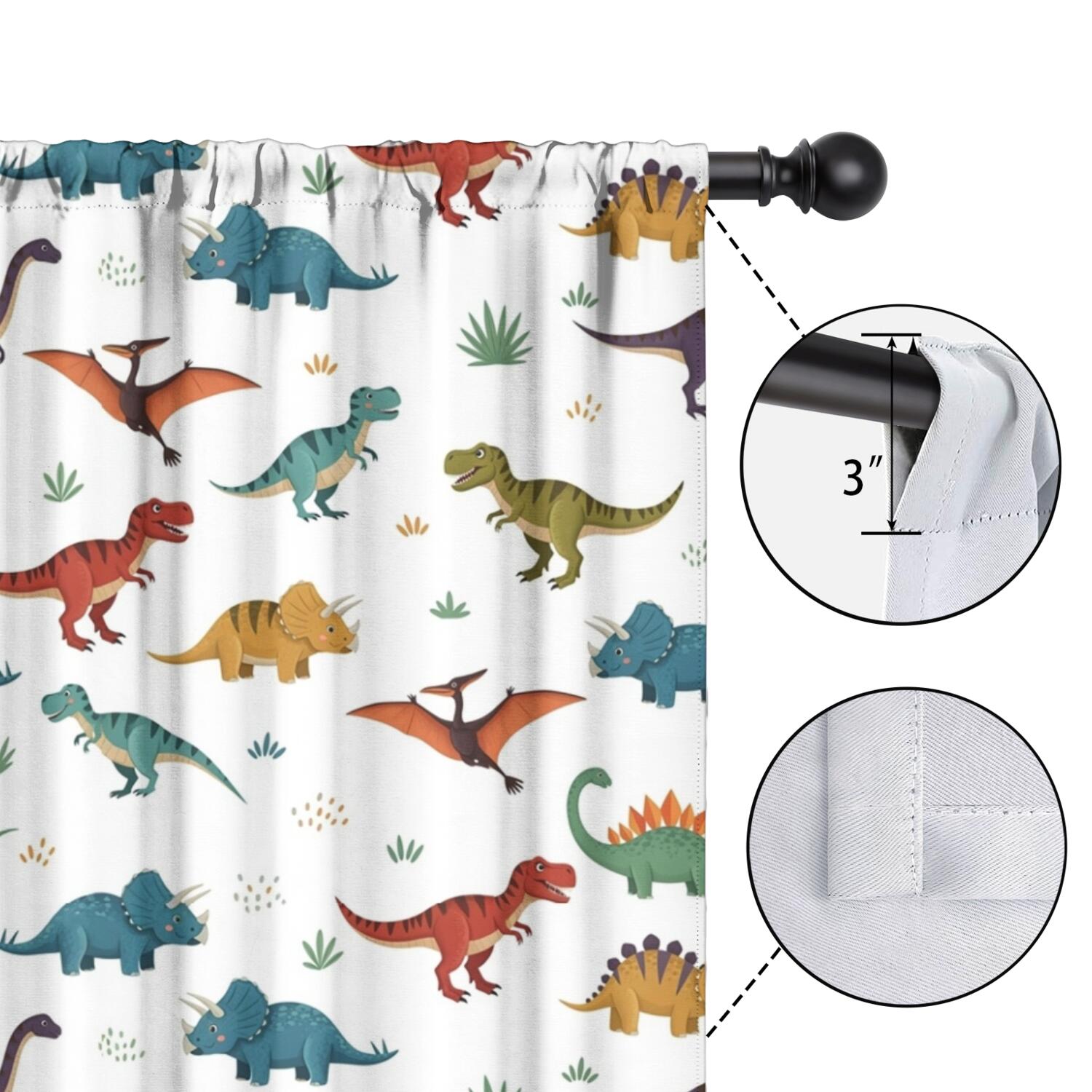 Blackout Kids Curtains,White Dinosaurs Pterosaurs Plants Pattern Childrens Insulated Curtains Set Of 2,Bedroom Essentials,Toddler Room Decor 52"x63"