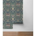 thumbnail image 5 of Seabrook Designs  Acanthus Floral Prepasted Wallpaper 20.5 in. W x 33 ft. L - Denim Blue & Salmon, 5 of 6