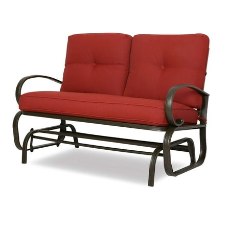 Outdoor Furniture Swings And Gliders Patio Glider Bench Loveseat Outdoor Cushioed 2 Person Rocking Seating Patio Swing Chair, Brick Red ()