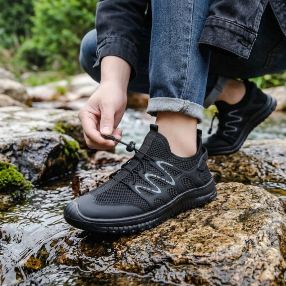 Domzle Men's Water Shoes, Lightweight Quick-Dry Hiking Beach Sports Shoes for Swimming, Fishing Black Wide 8.5