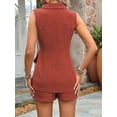 thumbnail image 4 of Women Dressy Summer Outfits Wrap V Neck Blazer Vest Shorts Two Piece Sets Business Casual Outfits Rust Red L, 4 of 8